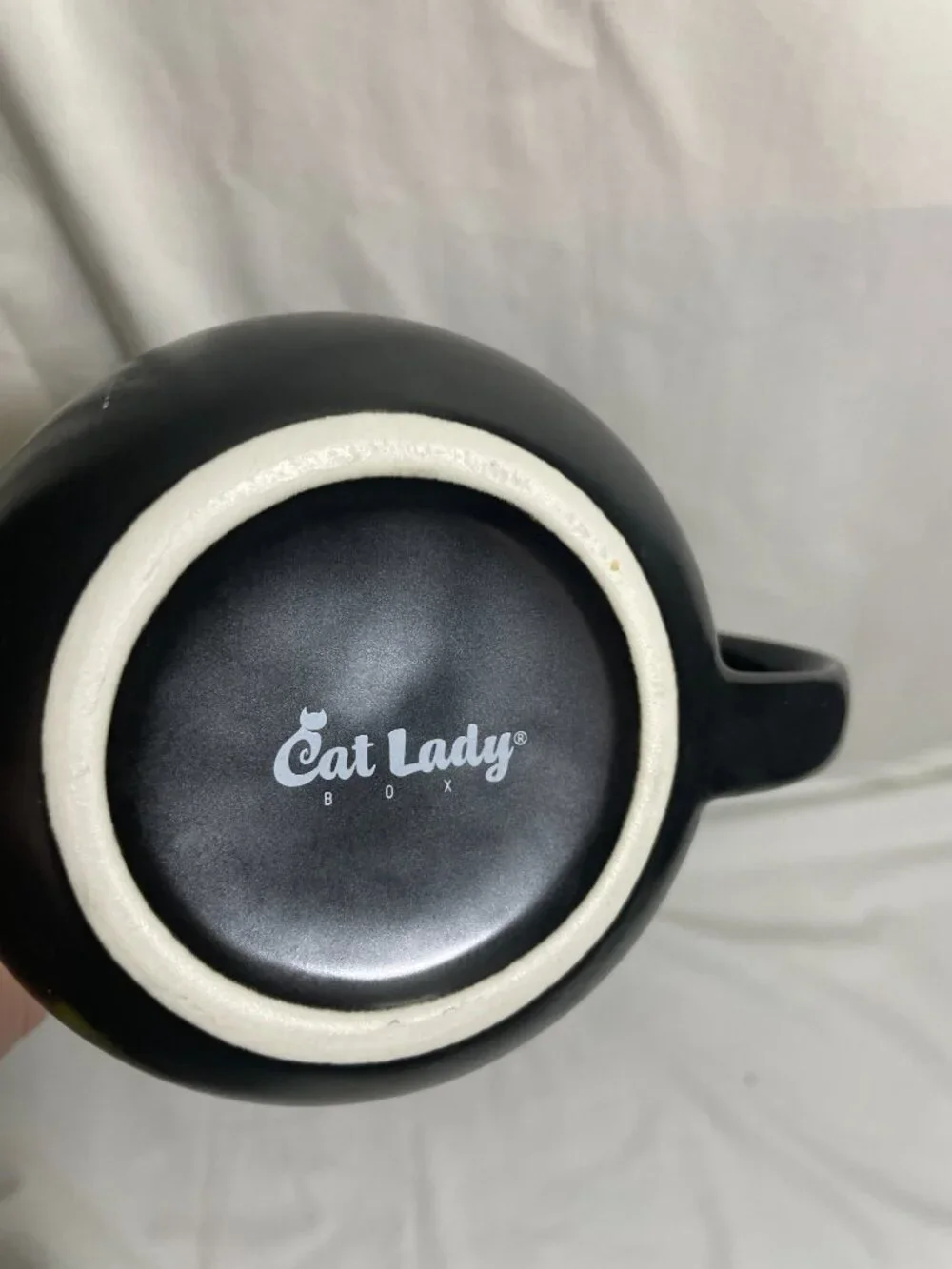 Cat Lady Box Black Ceramic Cat Ear Mug Floral Damask Coffee Cup 4”